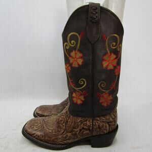 Caballo Dorado Womens Size 6 M Brown Leather Floral Cowboy Western Boots